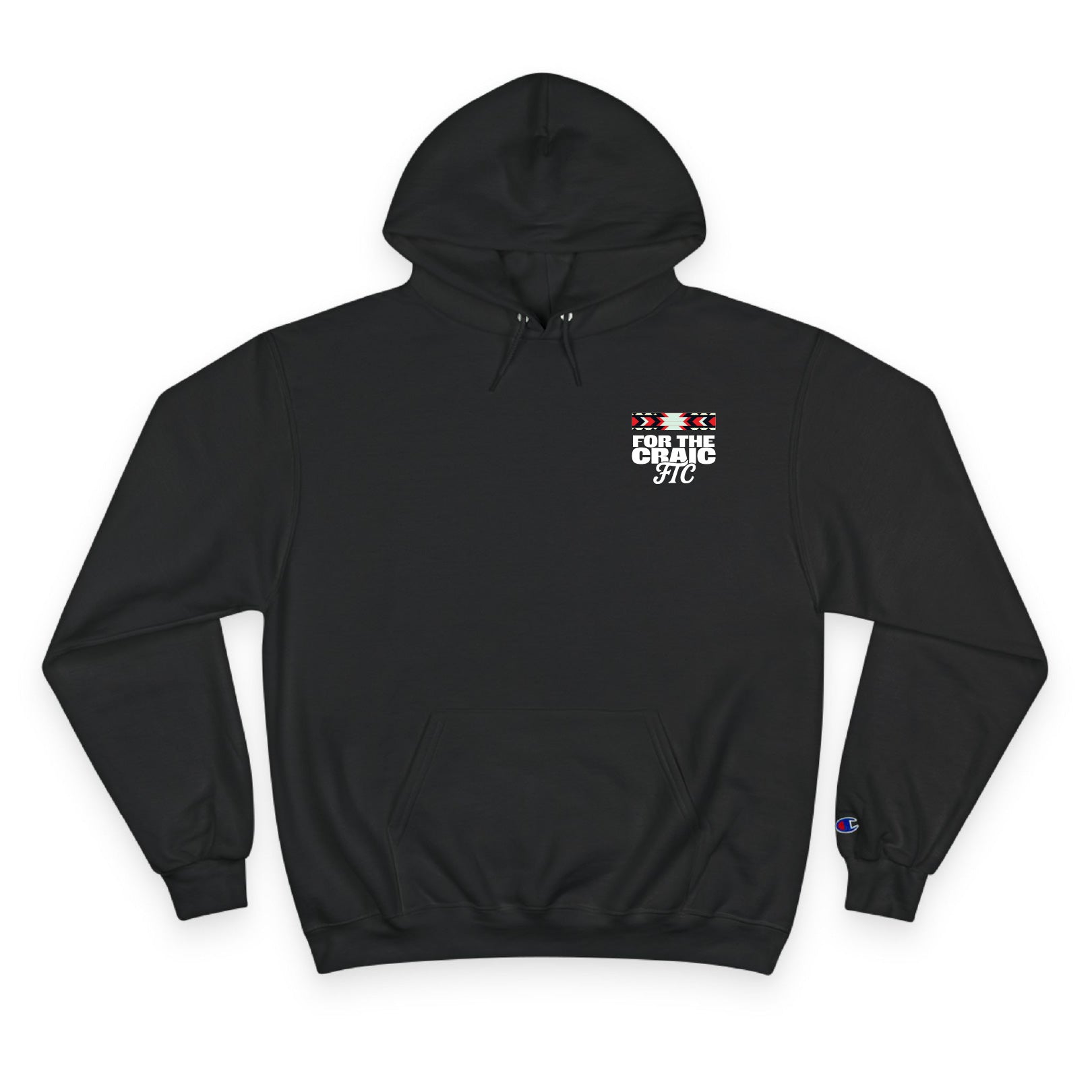 Front view of the For The Craic FTC Stripe (Text) Hoodie - Black