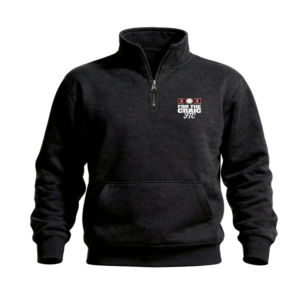 Front view of the For The Craic FTC Stripe (Text) Quarter-Zip - Black