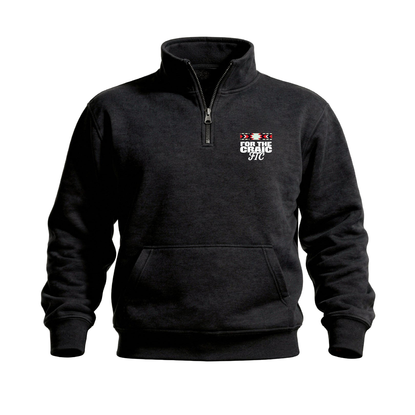 Front view of the For The Craic FTC Stripe (Text) Quarter-Zip - Black