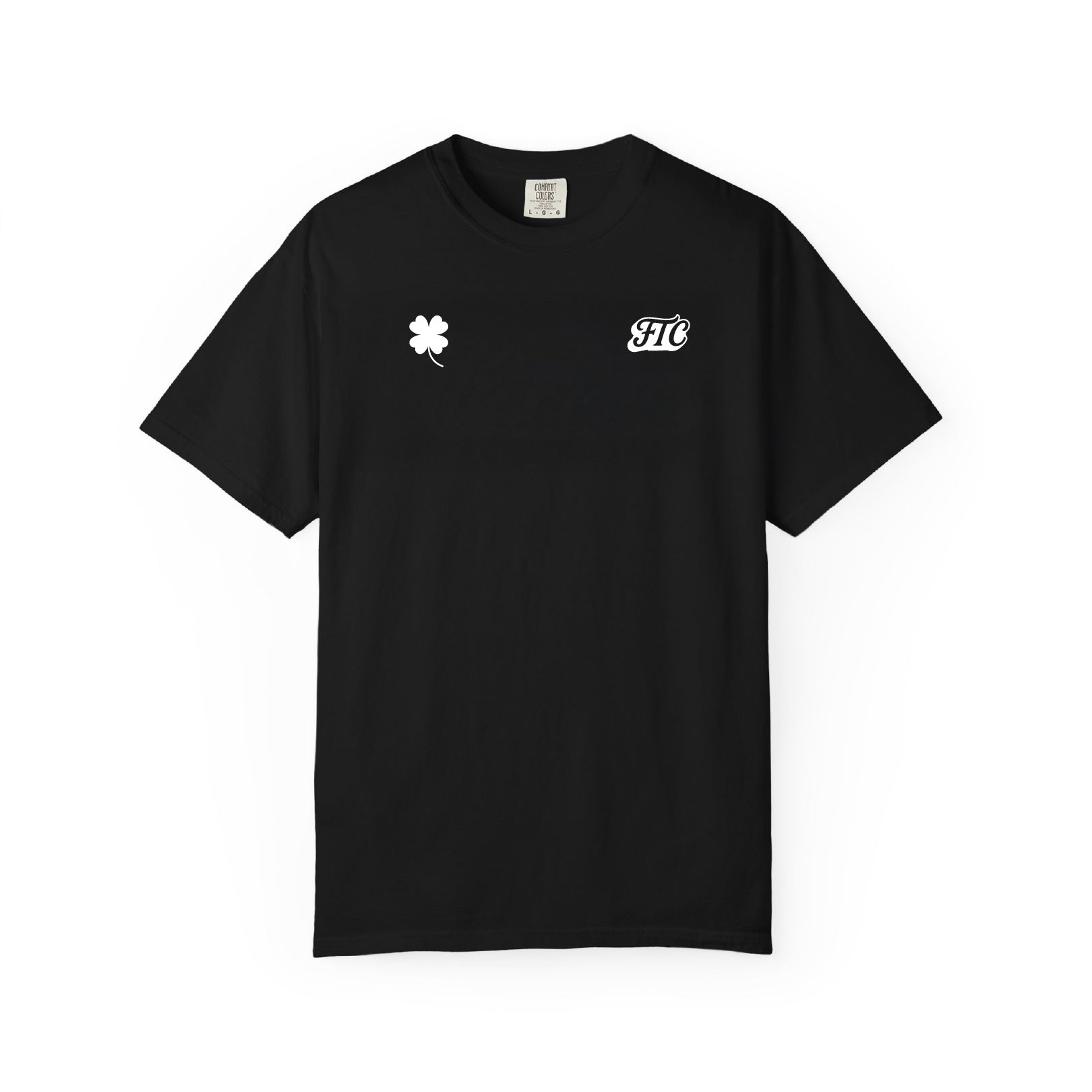 Front view of the For The Craic Shamrock & FTC Tee - Black