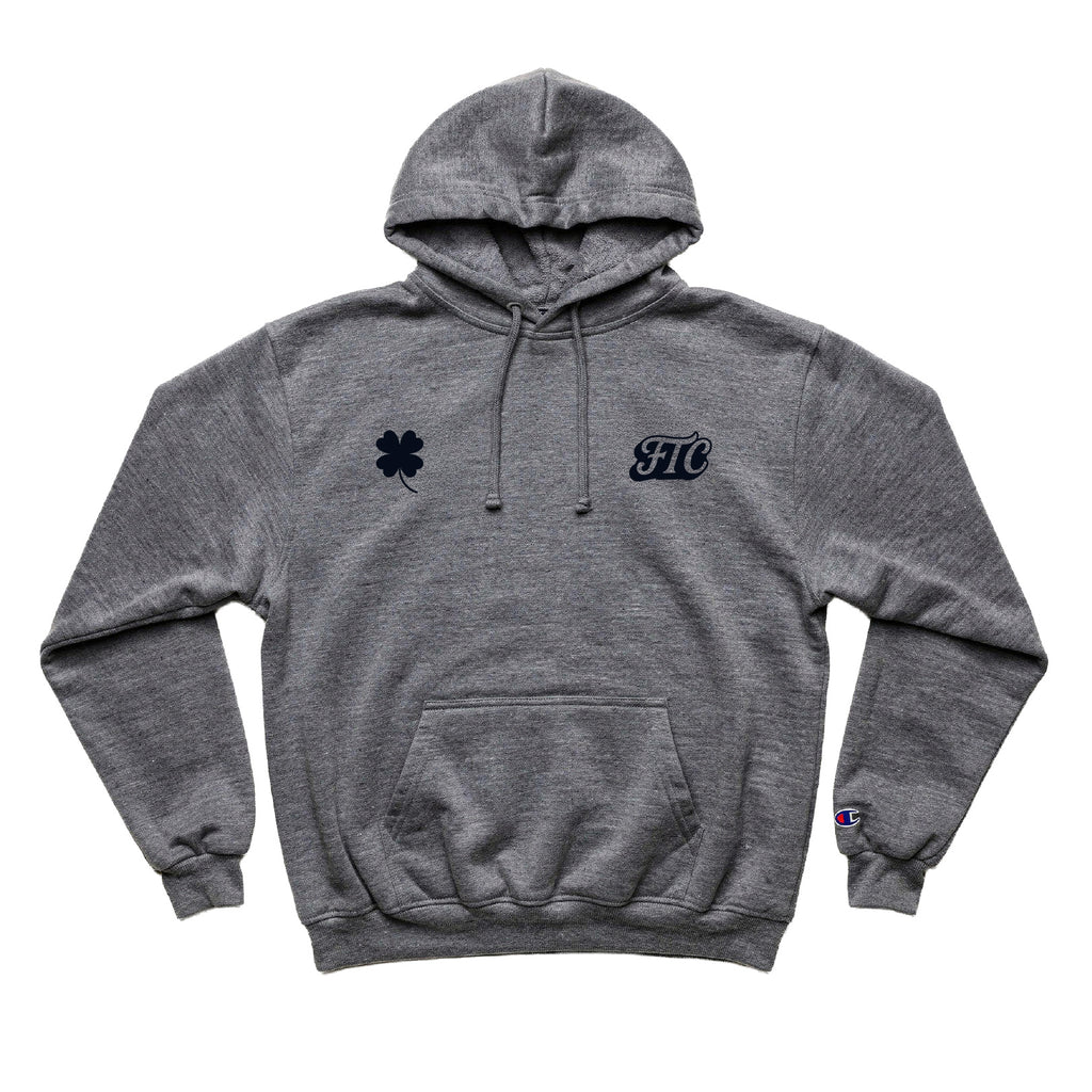 Front view of the For The Craic Shamrock & FTC Hoodie - Grey
