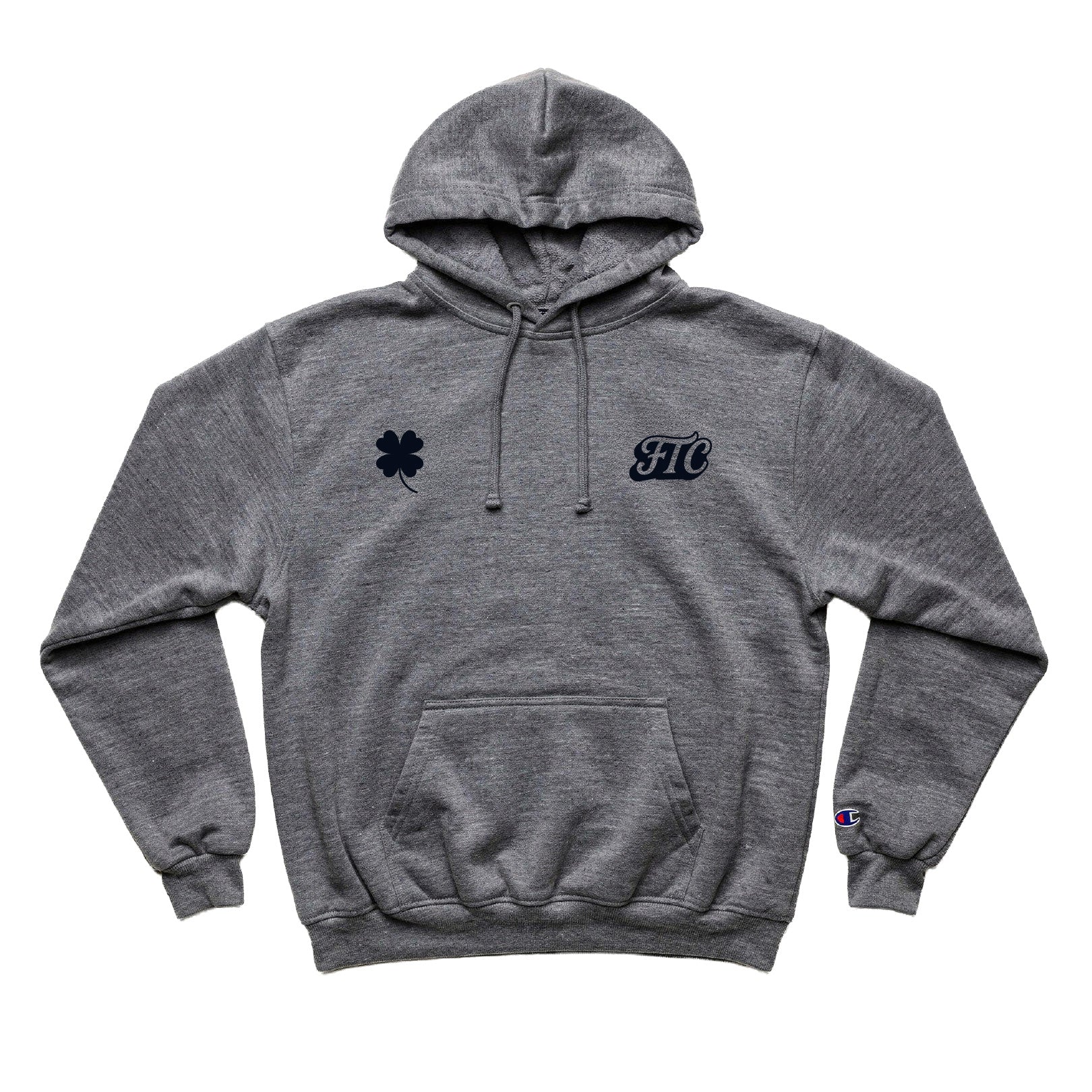 Front view of the For The Craic Shamrock & FTC Hoodie - Grey