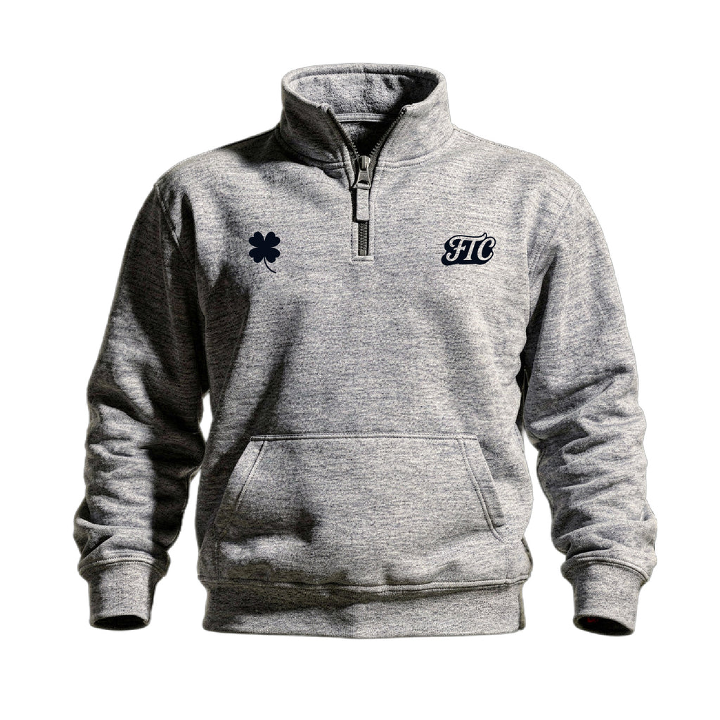 Front view of the For The Craic Shamrock & FTC Quarter-Zip - Grey