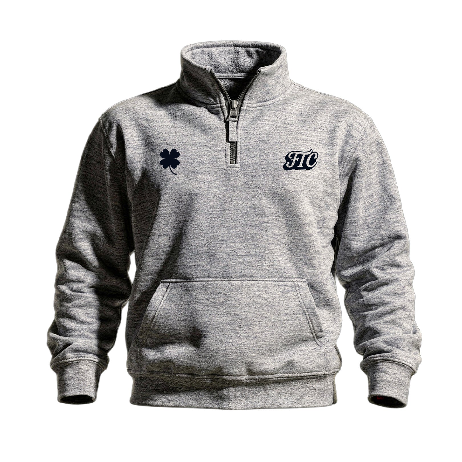 Front view of the For The Craic Shamrock & FTC Quarter-Zip - Grey