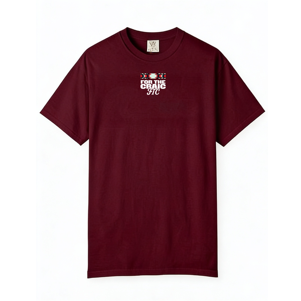 Front view of the For The Craic FTC Stripe (Text) Tee - Burgundy