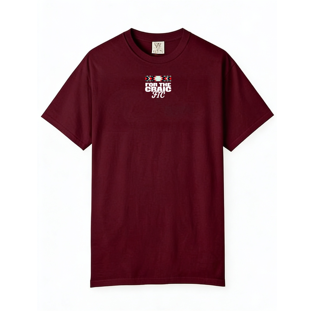 Front view of the For The Craic FTC Stripe (Text) Tee - Burgundy